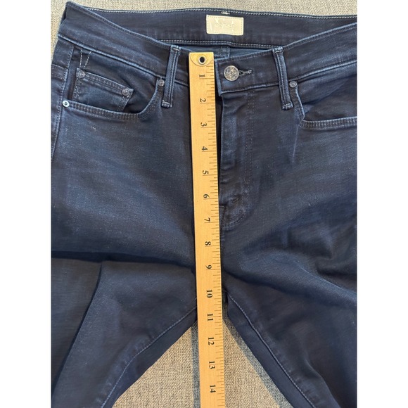 MOTHER Flare Jeans High Rise Dark Wash Distressed Raw Hem Size 26 - Picture 8 of 11